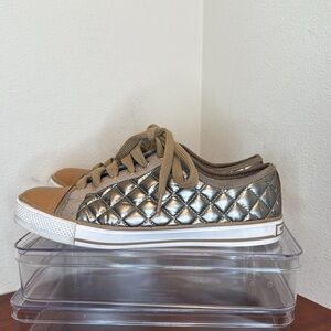 Tory Burch Women’s Sneakers, quilted gold metallic and brown, 9.5